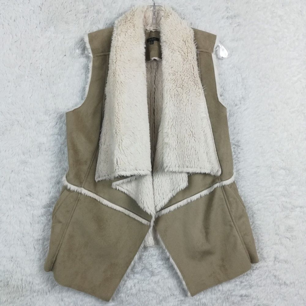 Quinn Womens Vest Faux Suede Fur Shearling Tan Western Open Front L